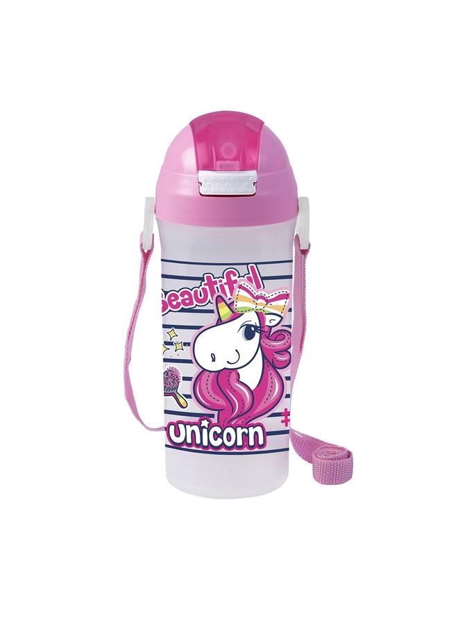 Unicorn Print School Bottle With Straw 610Ml